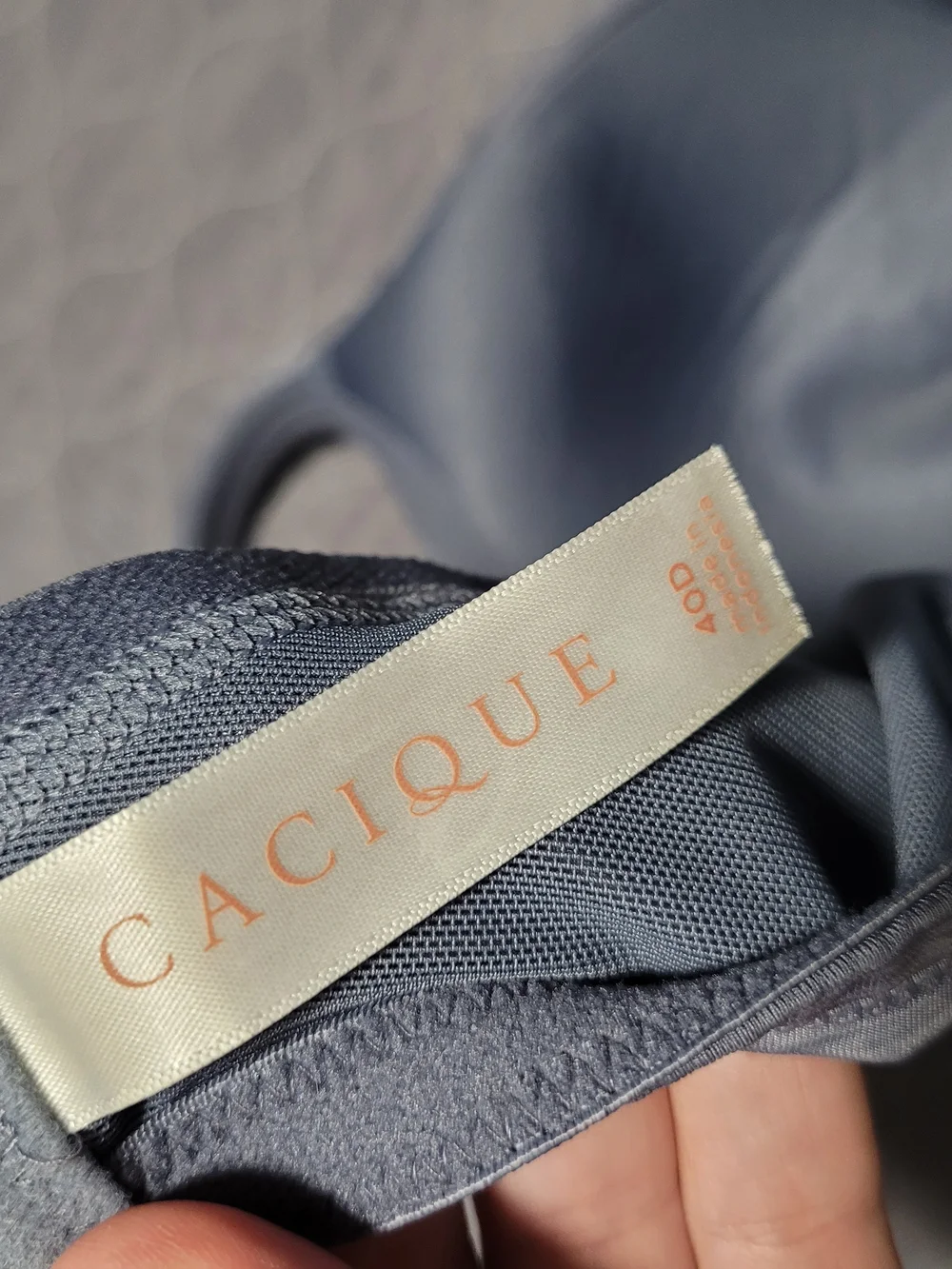 Cacique Heathered Light Blue Lace-Trim Bra 40D Lightly Lined Full Coverage